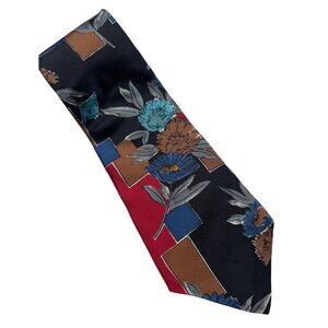Don Loper Mens Silk Floral Geometric Tie 4" Wide Multicolor